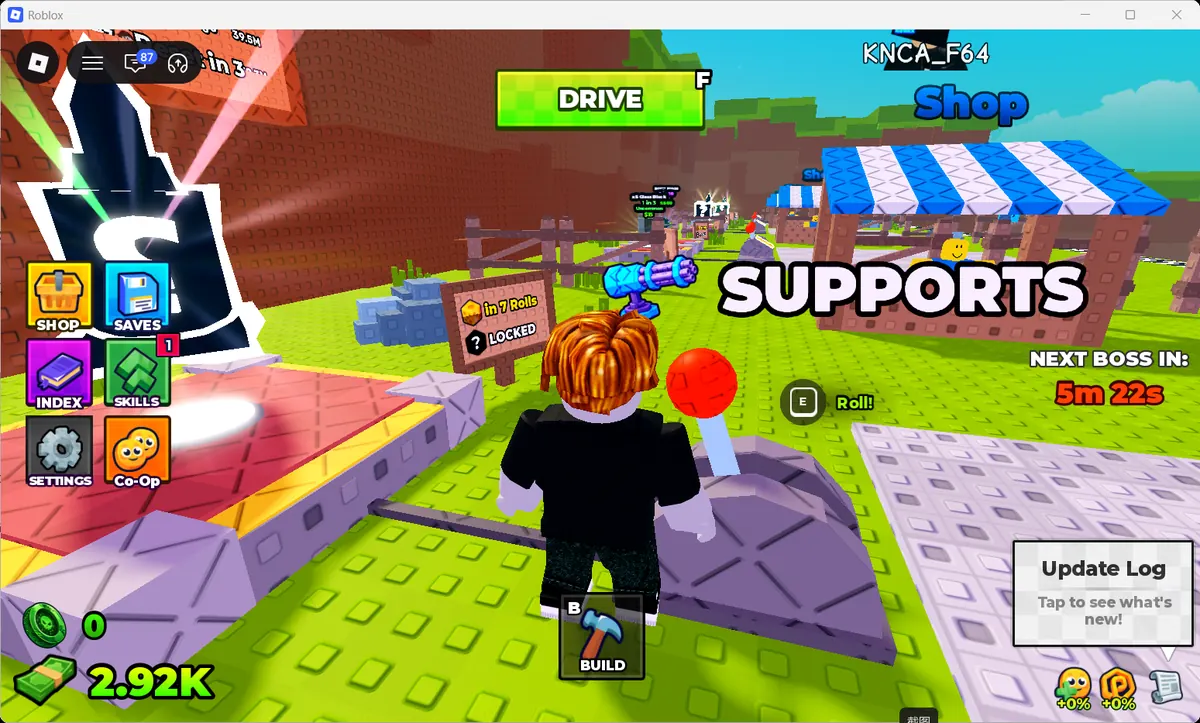 Supports roll area showing E Roll prompt