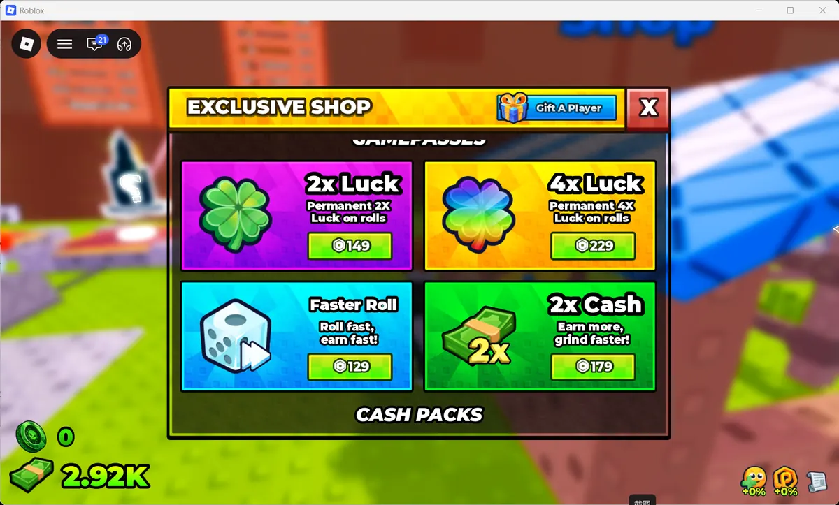 Build and Kill Zombies gamepasses shop showing four passes and Robux prices